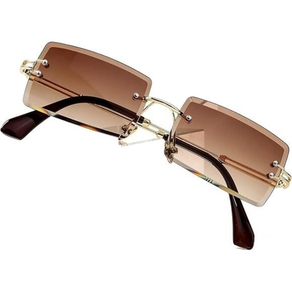 Rectangle Sunglasses for Women Vintage Rimless Square Sun Glasses